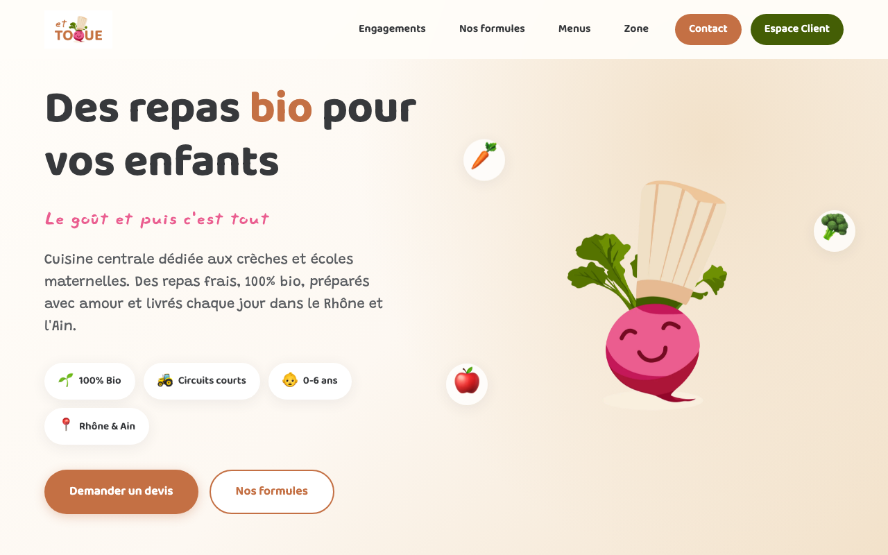 Site web de la cuisine centrale bio Et Toque