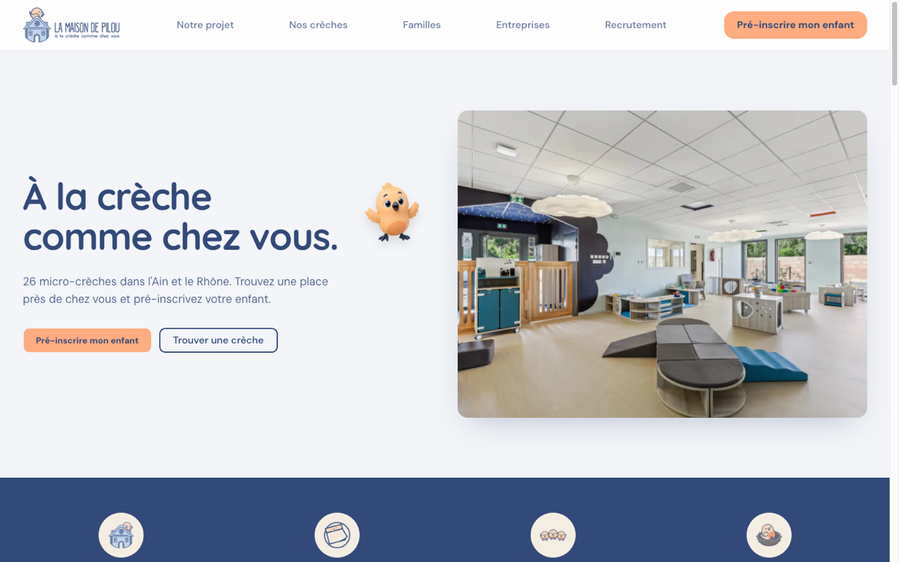 Site web de La Maison de Pilou, réseau de micro-crèches dans l'Ain et le Rhône